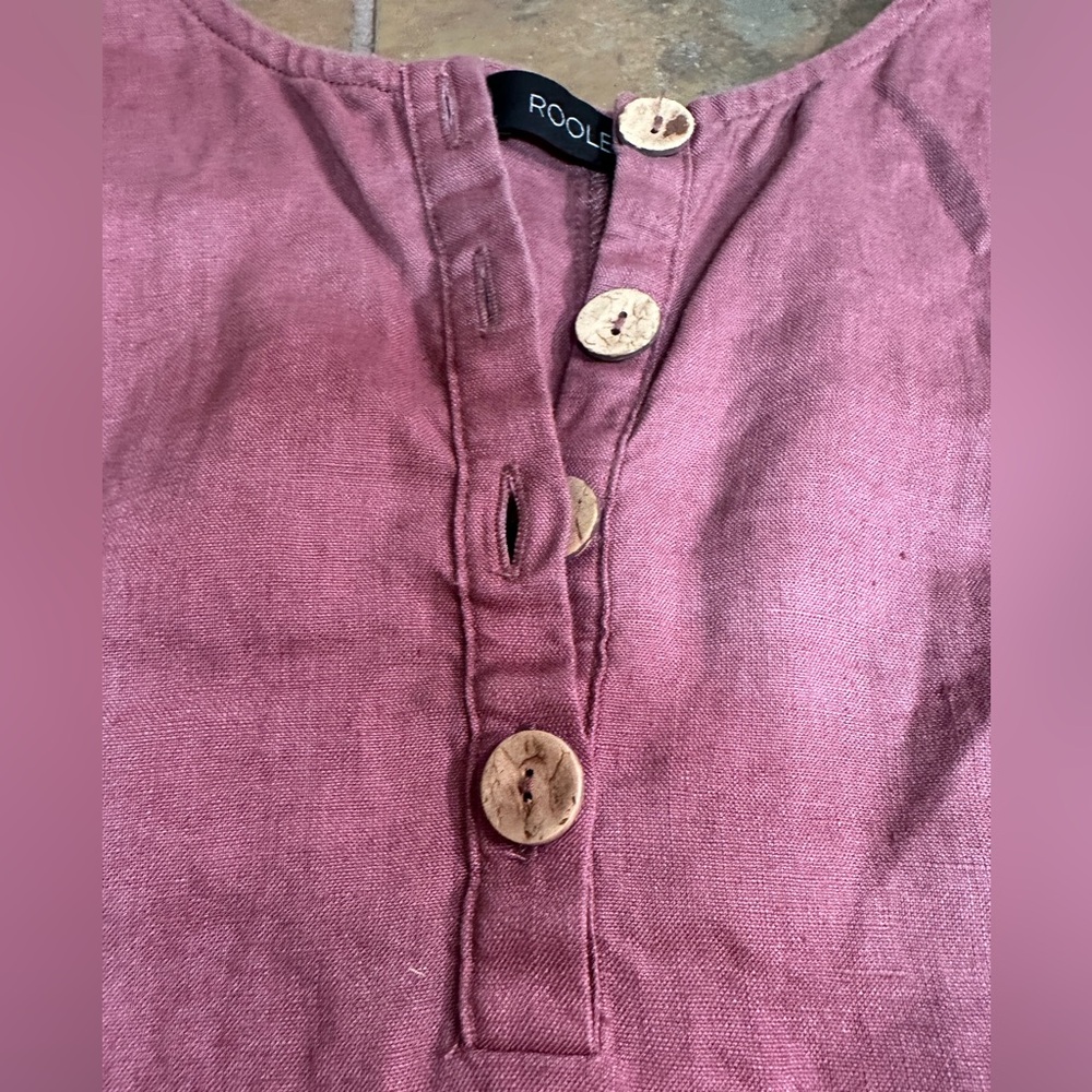 SOLD Roolee Pink 100% Linen Button 3/4 Sleeve Modest Dress Size Small - Picture 2 of 8
